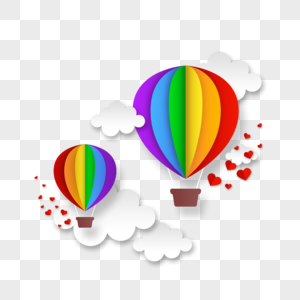 彩虹色花纹爱心挂坠剪纸热气球图片