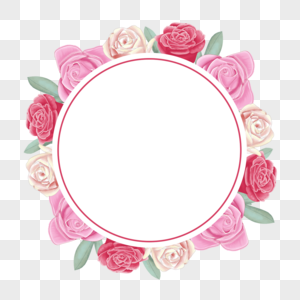 水彩玫瑰花卉圆形边框图片