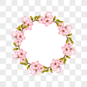 粉色樱花开花茂盛叶子花环边框图片