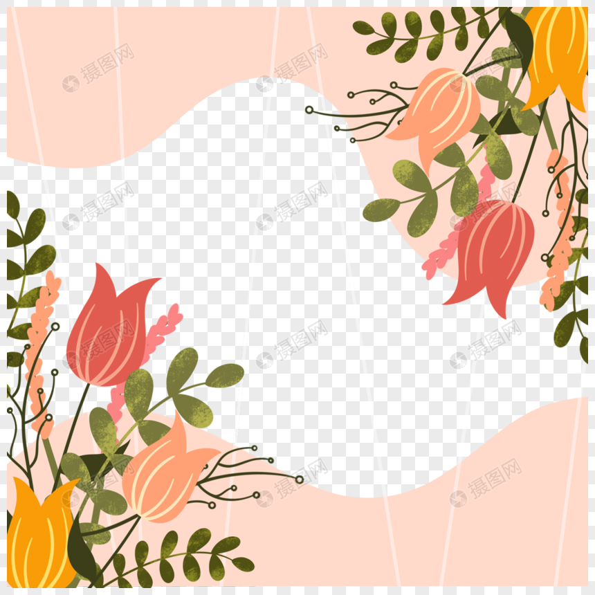 玫红色花朵纹春天花卉边框图片
