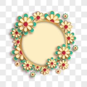 黄色春节花朵剪纸图案边框图片