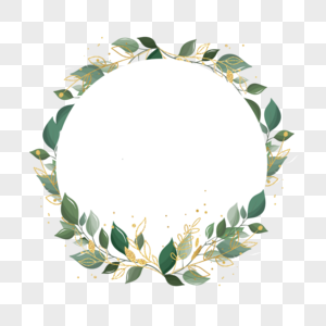 金箔树叶水彩婚礼圆形边框图片