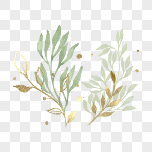 水彩金箔叶子植物装饰图片
