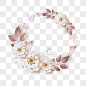 白色剪纸花卉几何边框图片
