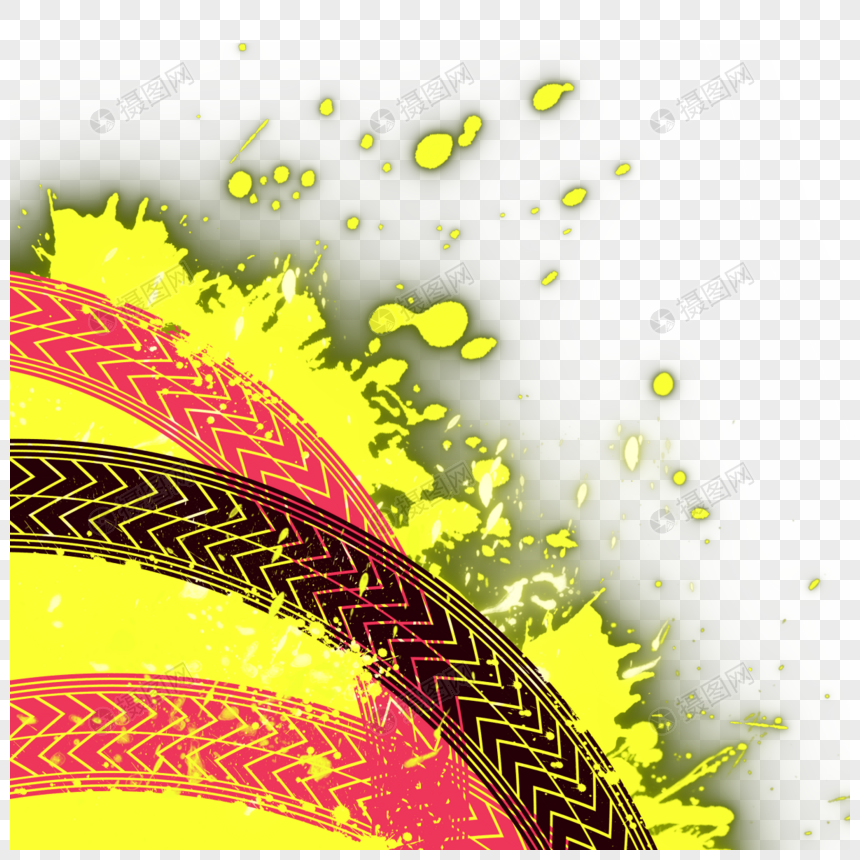 水墨喷溅轮胎痕迹水彩图片