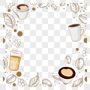 咖啡豆拿铁树叶褐色爱心边框图片