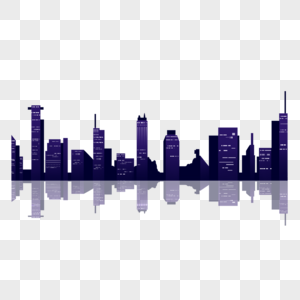 紫色夜景渐变城市高楼大厦天际线剪影图片