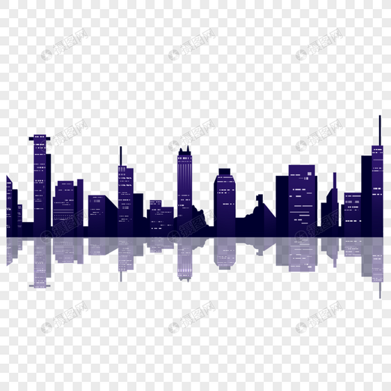 紫色夜景渐变城市高楼大厦天际线剪影图片