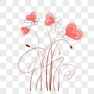 花卉植物抽象红色爱心线稿图片