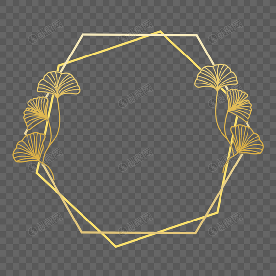 金色线稿银杏叶边框和风日式窗户图片