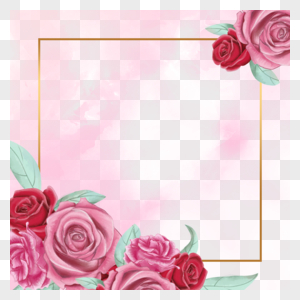 对角玫瑰花金边水彩花卉边框图片