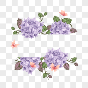 水彩绣球花卉紫色婚礼边框图片
