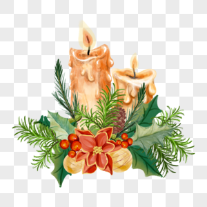 圣诞水彩蜡烛节日装饰图片