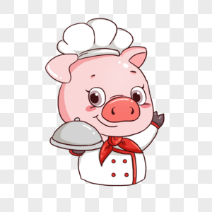 猪厨师端着美食卡通画高清图片