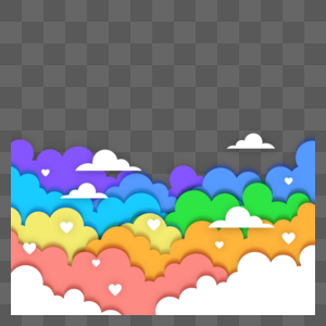 剪纸云朵和彩色卡通海浪海洋高清图片