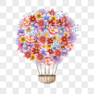 鲜花装饰水彩假日热气球图片
