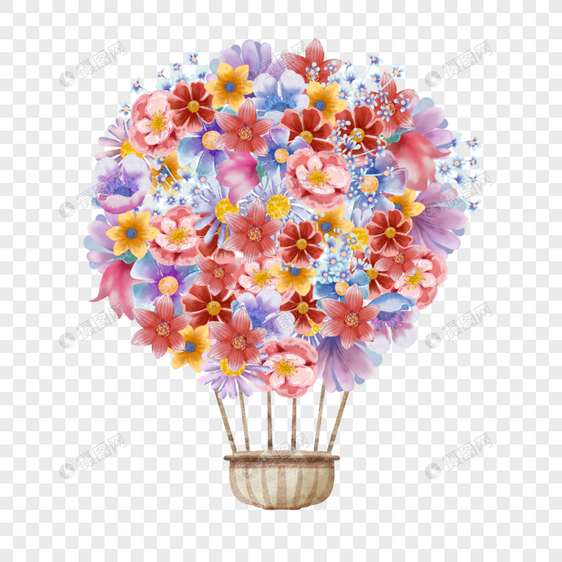 鲜花装饰水彩假日热气球图片