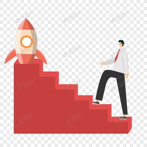 红色阶梯领导理念人物概念插图图片