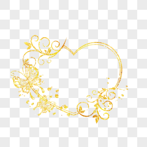 创意金色心形花卉光效蝴蝶边框图片