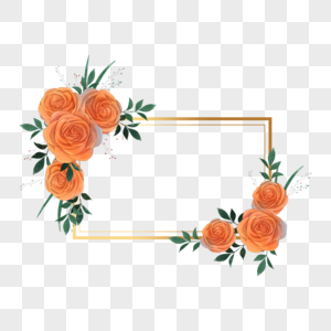 橙色水彩花朵开放金色边框图片