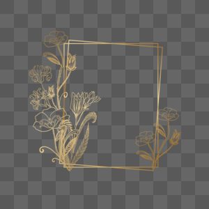 金色线稿花卉植物叶子边框图片