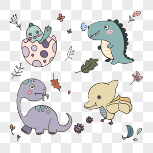 植物动物组合可爱恐龙贴纸图片