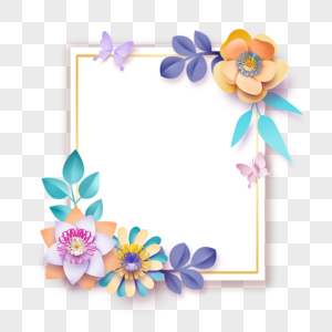剪纸质感花卉长方形边框图片