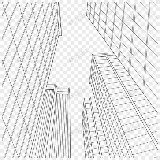 黑白线条高楼大厦图片