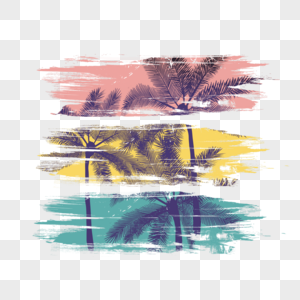 彩色背景创意沙滩椰树笔刷图片