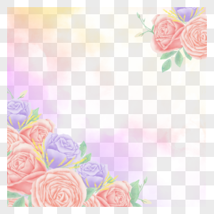 粉色紫色玫瑰花花丛水彩花卉边框高清图片