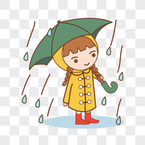 卡通手绘雨伞的女孩图片