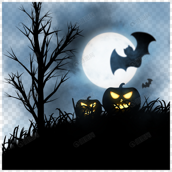 万圣节恐怖夜晚黑色蝙蝠图片