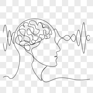人类大脑思考脑电波线条画抽象图片