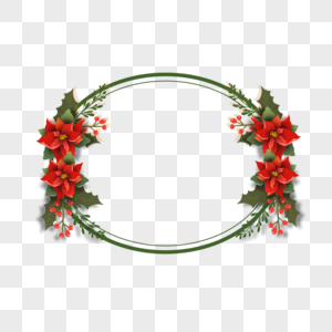 圣诞新年一品红花卉椭圆边框图片