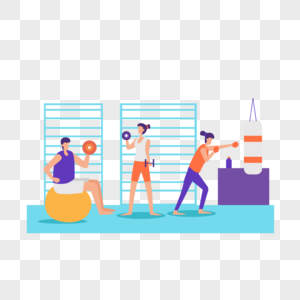 健身运动人物概念插画健身房里锻炼的男女高清图片