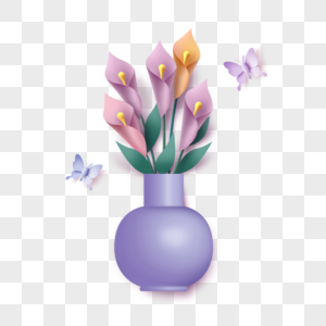 紫色马蹄莲花朵剪纸花卉边框图片