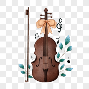 水彩小提琴植物装饰图片