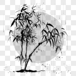 水墨竹子竹叶黑白晕染植物图片