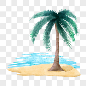 水彩棕榈树沙滩海洋图片