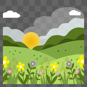日出的田野草原春季花卉风景图片