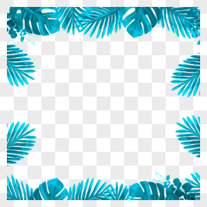 蓝绿色棕榈树龟背竹叶子边框图片