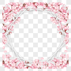 创意多边形春天粉色樱花边框图片