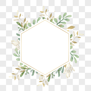 金箔树叶水彩婚礼几何边框图片