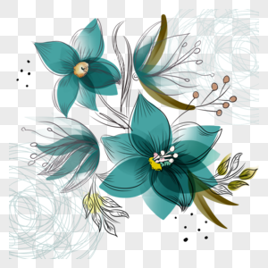 花卉植物抽象线稿绿色图片