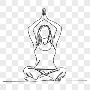 瑜伽冥想线条画双手合十姿势女人抽象图片
