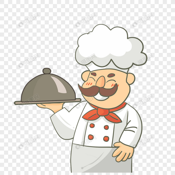 厨师手端盘子烹饪卡通图片