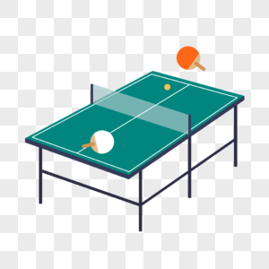 乒乓球运动插画绿色的乒乓球台和球拍图片