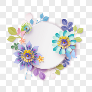 彩色剪纸花卉圆形边框图片