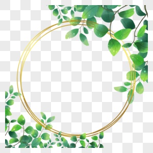 绿色树叶圆环金箔叶子边框图片