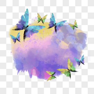 紫色水彩纹理蝴蝶边框图片